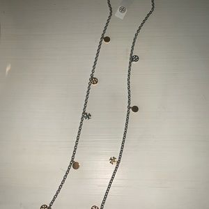Tory Burch 2 tone logo long necklace